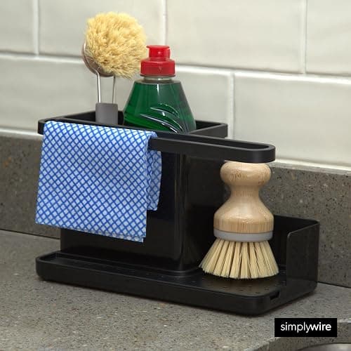 simplywire – Sink Tidy/Caddy – Kitchen Sink Organiser – Removable Drip Tray – Non-Slip - Black thumbnail 2