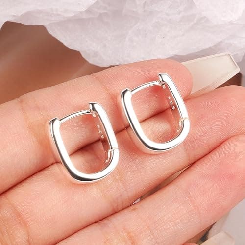 925 Sterling Silver Earrings Small Chunky Silver Earrings for Women Trendy Small Hoop Earrings Silver Hypoallergenic Earrings Small Thick Huggie Hoops Earrings for Jewelry Gifts thumbnail 5