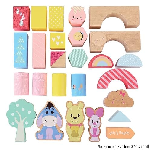 Disney Wooden Toys Winnie the Pooh & Friends Block Set, 26-Pieces Include Winnie the Pooh, Piglet and Eeyore Block Figures, Officially Licensed Kids Toys for Ages 18 Month by Just Play thumbnail 4