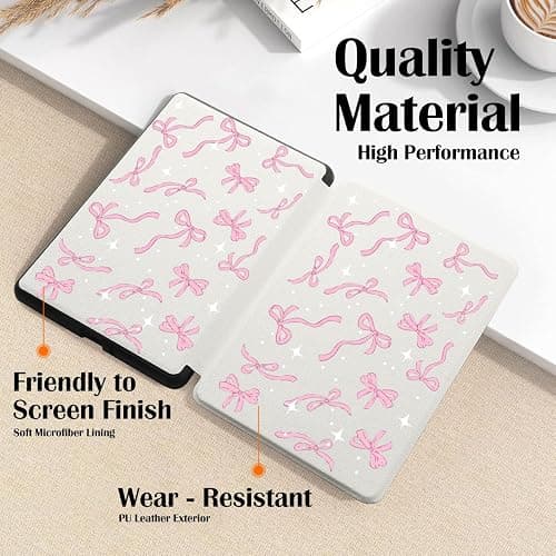 Cozynestcy Cute Girls Kawaii Bow Case for 7" Kindle Paperwhite(12Th Gen,2024)&Kindle Colorsoft Pink Bowknot Cover with Hand Strap Soft Pu Leather Case Compatible with Kindle Basic Auto Sleep&Wake thumbnail 4