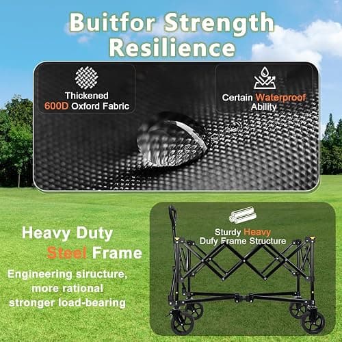 Collapsible Wagon Cart with Wheels Foldable, Folding Wagon Cart with All Terrain Wheel, Large Grocery Carts On Wheels, Heavy Duty Utility Wagons for Shopping Beach Sports Fishing Camping, 110L, Black thumbnail 8