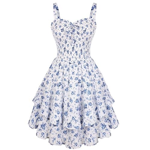 Scarlet Darkness Smocked Floral Sundresses for Women Teens 2026 Summer Flowy Ruffle Mini Dress - Image 1