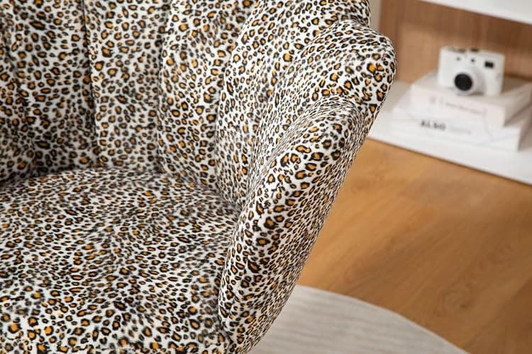 ZOBIDO Comfy Home Office Task Chair with Wheels, Cute Modern Upholstered PU Seashell Back Adjustable Swivel Vanity Desk Chair, for Women,for Girls, Living Room, Bedroom（Leopard thumbnail 7