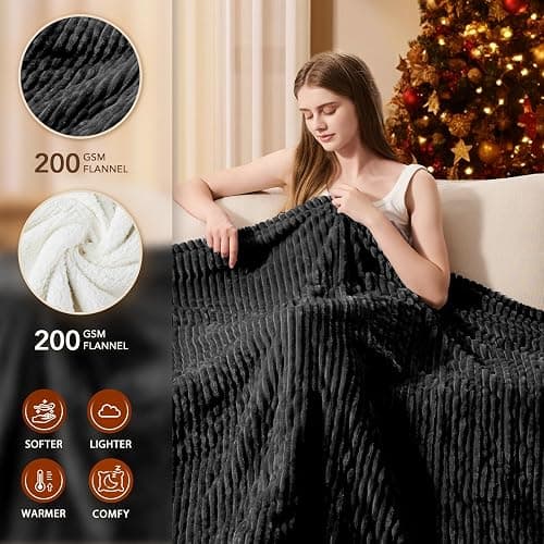 Homemate Heated Blanket Electric Throw - 50"x60" Heating Blanket Throw 1/2/4/6/8 Hours Auto-Off 10 Heat Levels Over-Heat Protection Soft Flannel Sherpa ETL Certification thumbnail 2