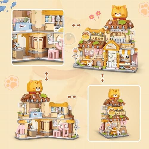 Street View Cute Cat Shop Mini Building Blocks, MOC Creative Building Toys Cute Animals Building Set for Girls 6-12, Simulation Architecture Construction Toy, Gift Idea for Kids Adults (917 PCS) thumbnail 4