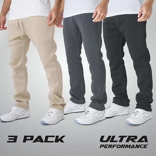 Ultra Performance 3 Pack Mens Fleece Wide Leg Sweatpants with Pockets, Open Bottom Workout Sweatpants for Men thumbnail 2
