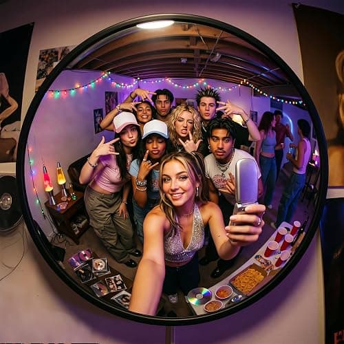RattanView Retro Y2k Party Decor 12'' Round Acrylic Convex Mirror,Black | Fisheye Wide-angle Photo Prop, Y2K Themed Backdrop, Shatterproof Acrylic, Bedroom Classroom Decor, Retro Aesthetic Selfies thumbnail 7