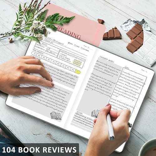 SIMSIMY Reading Journal with 104 Book Reviews, Book Journal for Books Lovers & Readers - Review and Track Your Reading Progress, Reading Log Notebook Gift, A5, Pink thumbnail 2