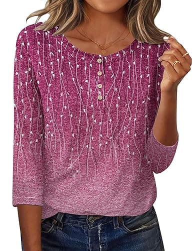 Zeagoo 3/4 Length Sleeve Women Tops Crew Neck Blouses Dressy Casual Summer T Shirts Loose Fit Business Work Clothes thumbnail 3