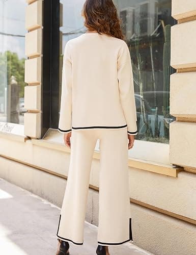 Tanming Women's 2 Piece Outfits Long Sleeve Knit Sweater Top Wide Leg Pants Lounge Sets Tracksuits thumbnail 6