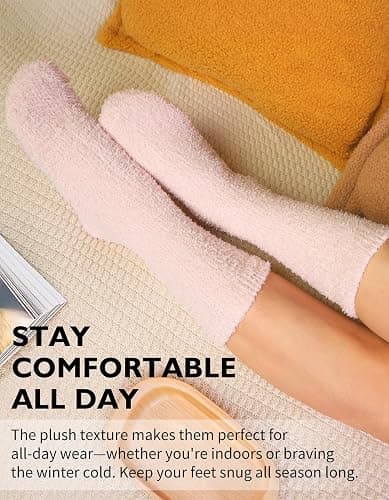 CLOSEMATE Warm & Cozy Fuzzy Socks Gifts for Women Soft Coral Fluffy Sleeping Slipper Socks thumbnail 3