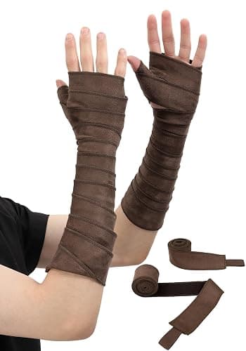 FURPHI Medieval Hand Wraps Renaissance Faux Suede Bracers LARP Halloween Cosplay Costume Accessories - Image 1