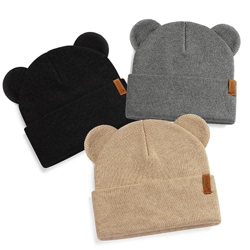 Baby Beanie Warm Winter Hat with Bear Ear for Infant Toddler Boys Girls Kids Soft Knitted Skull Cap - Image 1