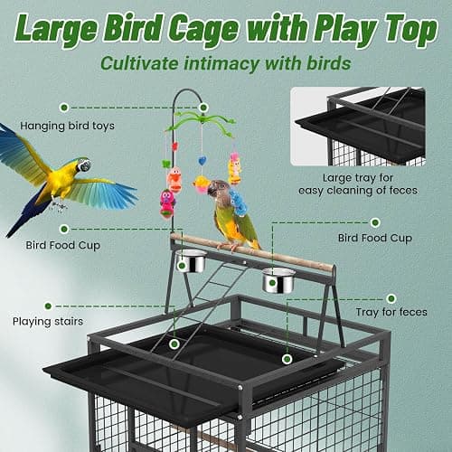 82 Inch Bird Cage, BOINN Bird Flight Cages with Rolling Stand & Bottom Tray, Wrought Iron Parrot Cage with PlayTop for Parakeet, Lovebirds, Ringneck, Cockatiels thumbnail 6