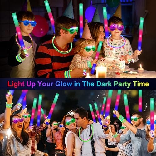 OLUPP 150 PCS Glow in the Dark Party Supplies, 16 Foam Sticks, 16 LED Glasses, 100 Glow Sticks and 18 Finger Lights for Neon Party, Wedding, Birthday, Concert, New Year, Carnivals, Raves thumbnail 2