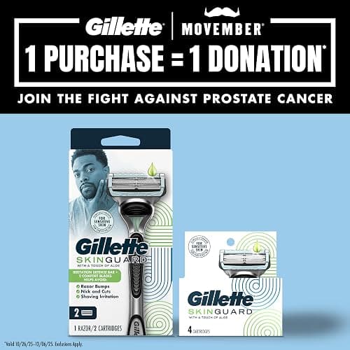 Gillette SkinGuard Razors, 1 Gillette Razor, 4 Razor Blade Refills, Designed for Men with Skin Irritation, Razor Bumps, and Sensitive Skin thumbnail 4