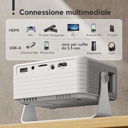 Mini Proiettore, AKIYO O1 Proiettore Portatile 15000 Lumens, 2025 Upgraded Videoproiettore 4K Supporto Full HD 1080P, Auto Keystone, Zoom 50%, Rotabile 360°, per Phone/TV Stick/HDMI/USB/TF thumbnail 8