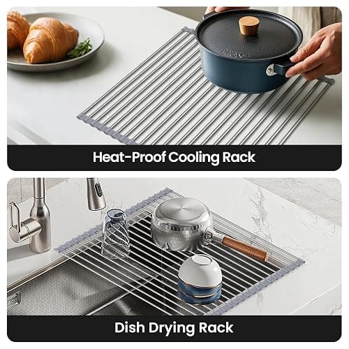 cenglng Dish Drying Rack Over The Sink with Roll Up for Kitchen,16.9''x15.7'',Gray thumbnail 4