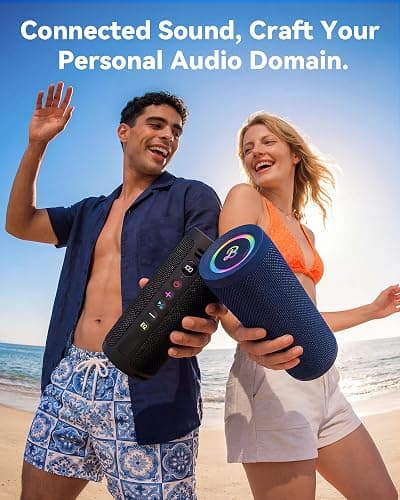 BassBloom Roar 3 Portable Bluetooth Speaker,20W Powerful Sound with JIKE Bass,IPX6 Waterproof,24H Playtime,Bluetooth 5.4,RGB Lights,Wireless TWS Pairing,Outdoor for Camping and Beach (Black) thumbnail 2