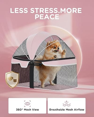 GTPLAYER Foldable Pet Stroller for Small Dogs and Cats, Holds Up to 33 lb, 4 Wheel, Full Mesh Ultra Breathable, Safety Tethers, Cup Holder & Poop Bags Included, Pink thumbnail 8