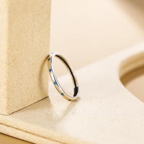 SHINYSO 925 Sterling Silver Ring Engagement Wedding Band with Blue Created Turquoise Stackable Rings for Her Size 4-10 thumbnail 3