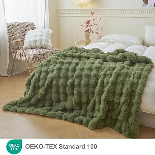 LIFEREVO Fluffy Faux Rabbit Fur Bubble Throw, Plush Shaggy Blanket for Couch Sofa Chair, Soft Cute Moss Furry Blanket Adults Kids Teens Girls, Fuzzy Throw for Bedroom Living Room, 50x60, Sage Green thumbnail 2