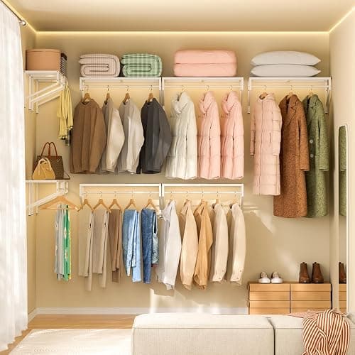 ThreeHio Expandable Closet Shelves Wall Mounted, 3 Pack Closet Shelving with Hanging Rods, Wall Shelving for Walk-in Closet, Hanging Shelves Organizer and Storage for Closet, Laundry thumbnail 4