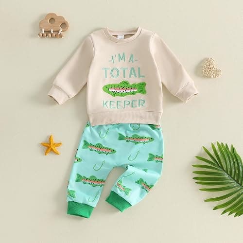 Toddler Baby Boy Fall Winter Clothes Letters Crewneck Sweatshirt Pants Sets | Toddler Baby Boy Fall Winter Clothes Letters Fish Embroidery Crewneck Sweatshirt Pants Sets Cute Baby Boy Outfits thumbnail 2