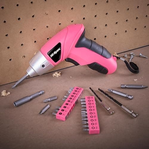 Hi-Spec Small Electric Screwdriver, Mini Drill Set, Rechargeable 3.6V Cordless Screwdriver with 26 Driver Bits, Power Tool for Small Projects & Home Use, Pink thumbnail 2