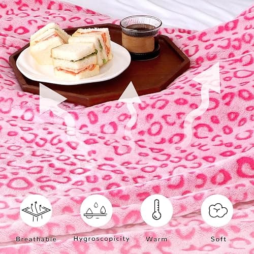 Pink Fleece Throw Blanket Soft Flannel Leopard Blankets Cozy Fuzzy Valentines Blanket Plush Warm Throws for Girls Women thumbnail 8
