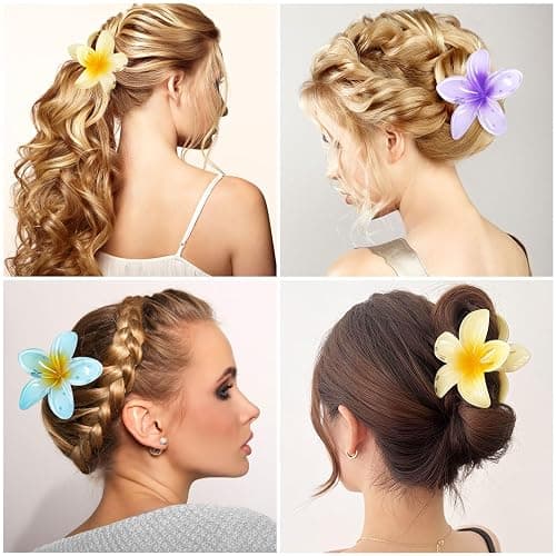 6Pcs Hawaiian Flower Hair Clip，Strong hair clips，Plumeria claw clips，Hibiscus hair accessories，Flower Hair Clips，Clips for Wedding Party Beach Decoration Headwear（multicolor） thumbnail 6