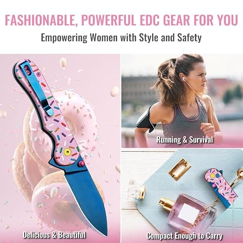 NedFoss DONUT Pink Pocket Knife for Women Men, 2.9" Blade Small EDC Knife, 14C28N Steel Button Lock Knife, Unique Donut Design G10 Handle Folding Knives thumbnail 6