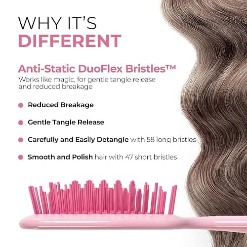 FHI Heat UNbrush Detangling Brush for Pain-Free Brushing on All Wet or Dry Hair Types — Durable DuoFlex Anti-Static Bristles, Lightweight Handle, Vented Hair Brush - Peony Light Pink thumbnail 3