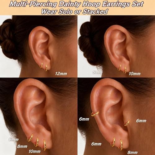 Gokeey Small Gold Huggie Hoop Earrings Set for Women 14K Gold Plated Hypoallergenic Lightweight Earrings for Sensitive Ears Everyday Earrings Sets for Multiple Piercing Cartilage Hoop Earrings Stack Jewelry thumbnail 4