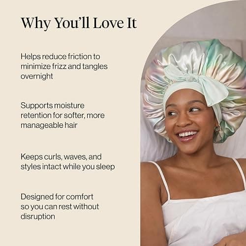 Kitsch XL Satin Bonnet for Sleeping - Aura | Softer Than Silk Bonnet For Sleeping Women - Secure Fit, Adjustable & Prevents Breakage Hair Bonnet For Sleeping thumbnail 5