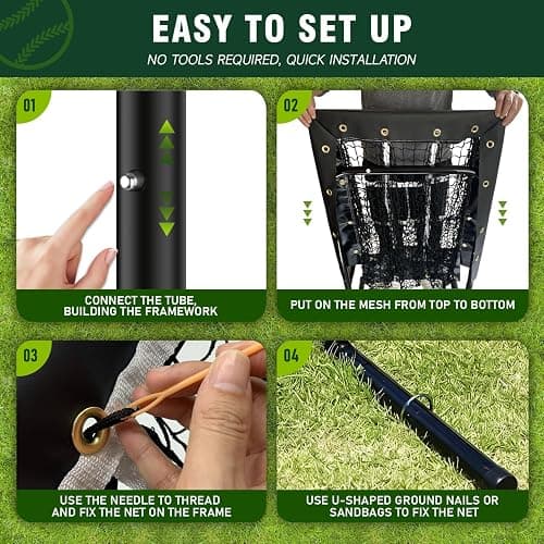 9 Hole Pitching Net, Heavy-Duty Baseball Net with Strike Zone for Pitching and Hitting, Height Adjustable Training Equipment with 9 Pocket Pitching Target for Baseball & Softball Practice thumbnail 6