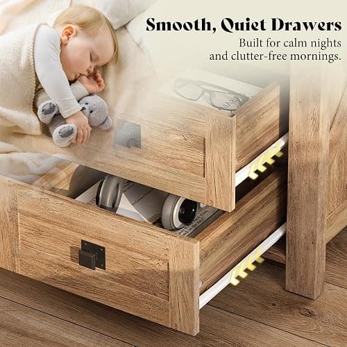 AMERLIFE 18" Farmhouse Nightstand Set of 2, Wooden Bedside Table with 2 Drawers & Open Shelf, Rustic End Table for Bedroom/Living Room, Barnwood thumbnail 8