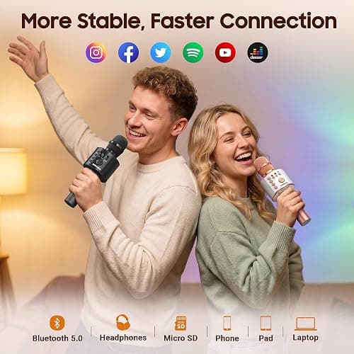 BONAOK Wireless Bluetooth Karaoke Microphone,3-in-1 Portable Handheld Karaoke Mic Speaker Machine Home Party Birthday for All Smartphones PC(Q37 Rose Gold) thumbnail 3