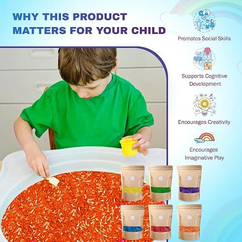 The Wood Etch Colored Rice in Vibrant Colors, Sensory Bin Filler, Rainbow Rice for Art & Craft, Creative Learning & Color Perception, Non-Toxic, Safe for Kids & Pets, Made in The USA (6 LBS) thumbnail 5