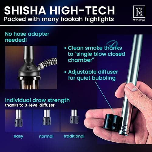 Black Hookah Set With Everything PROTOS – 30" Large Hookah with Vertical Purge, Black Hookah Bowl, Glass Vase, 59" Silicone Sisha Hose, and Ergonomic Mouthpiece - Hooka Set 1 Hose thumbnail 4