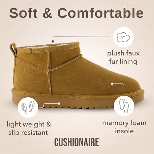 CUSHIONAIRE Hip 2 Genuine Suede Ankle Boots for Women, Cozy Faux Shearling Lining Pull On Winter Womens Boots thumbnail 5