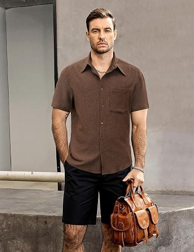VATPAVE Mens Summer Striped Shirts Button Down Short Sleeve Vintage Beach Hawaiian Shirts with Pocket thumbnail 3
