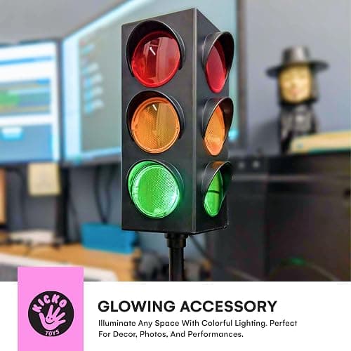 Kicko 11-Inch Traffic Light Lamp with Base - 4-Mode Color Changing Stop Lights for Kids’ Bedroom, Birthday Party Decoration or Playroom - Battery or USB Powered Mini Night Light - Boys Room Decor thumbnail 6