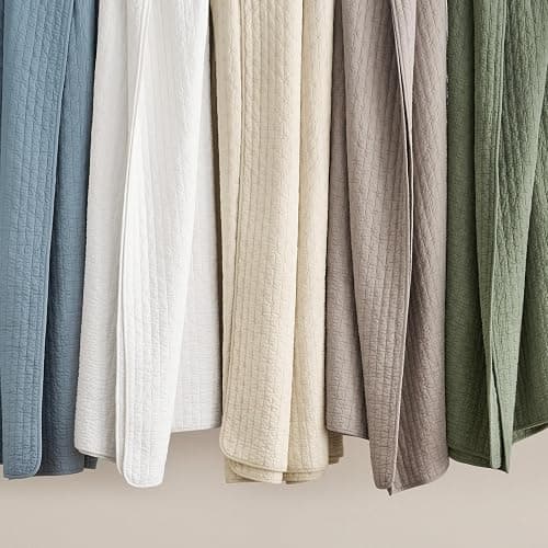 EVERGRACEHOME Cross Stitch Pre-Washed Cotton Quilt Bedding Set King Size, Oversized 3 Pieces Lightweight Bedspread Coverlet for All Season, with 2 Matching Shams, Flax Beige,118"x106" thumbnail 9