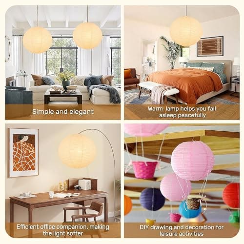 White Round Paper Lantern Lampshade, 12"x12'' Small Paper Lanterns Pendant Light Shade, Chinese Foldable Design for Living Room, Bedroom, Ceiling Lampshade Party Decor thumbnail 7