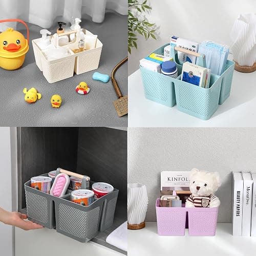 rejomiik Portable Shower Caddy Basket Plastic Cleaning Caddy Organizer Storage Tote with Handle for Bathroom, College, Dorm Room Essentials, Cream thumbnail 4