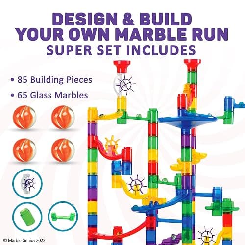 Marble Genius Marble Run Super Set, STEM Toys & Maze Construction Building - 150 Translucent Track Pieces & Glass Marble for Family, Kids Toddlers Ages 4-8 - Fun Holiday Creative Gifts thumbnail 3