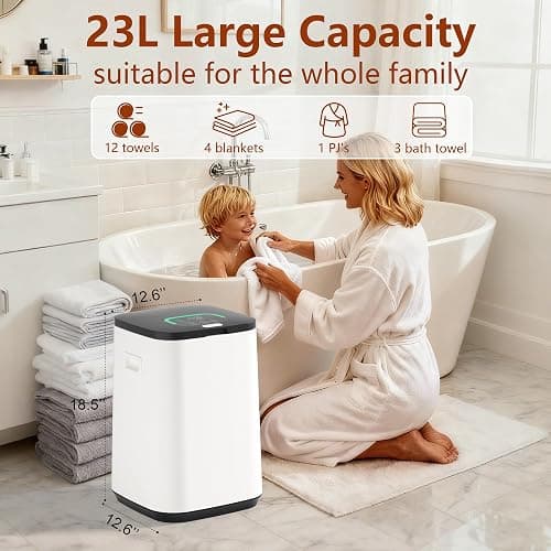 Large Towel Warmer Bucket for Bathroom, Luxury Towel Warmers for SPA, Hot Towel Heater, Great Gift Idea, 24H Delay Function, 1 Min Fast Heating, Fits Three 40"x70" Towels, Bathrobes, Blankets-Black thumbnail 2