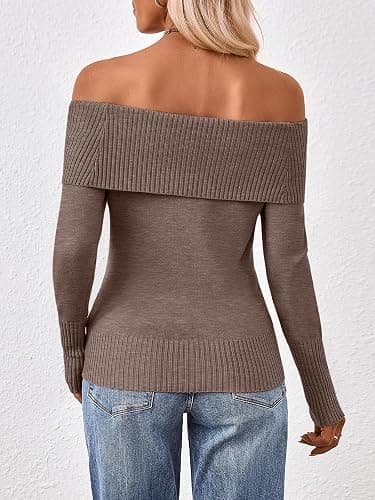 Trendy Queen Off The Shoulder Sweater for Women Cute Fall Going Out Tops Pullover Knit 2025 Sexy Date Night Outfits thumbnail 4