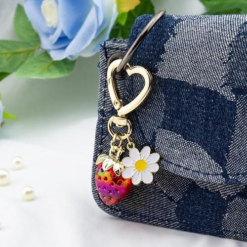 SIGZKK Cute Cherry Strawberry bag charms keychain purse accessories charm for women handbags Kawaii Flower Car Key Chain thumbnail 5